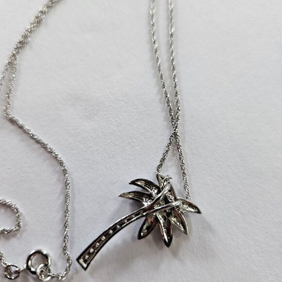 Fine Arts Silver FAS 925 Sterling Silver Simulated Diamond Palm Tree Necklace - Picture 7 of 12
